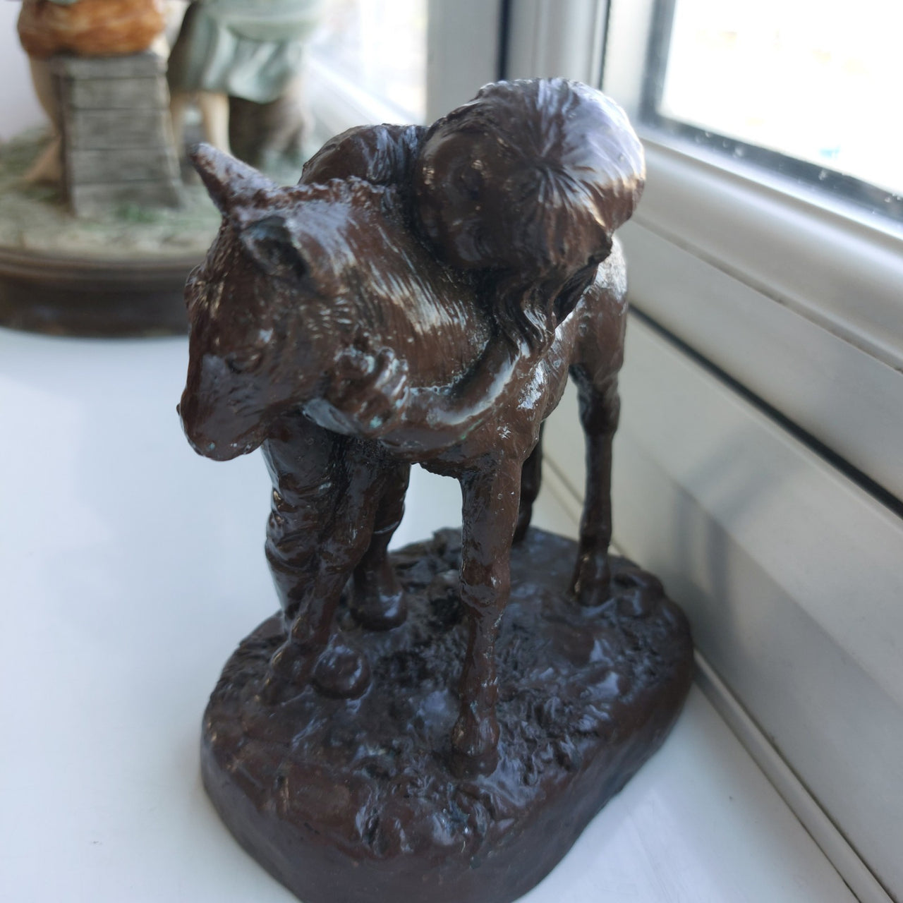 Vintage Bronze-Style Figurine – Girl Hugging a Horse – see the ear resin China11