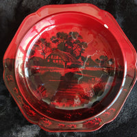 Thumbnail for Royal Doulton Flambe Noke Bowl Scenic Red Transferware Dish, England chipped.8
