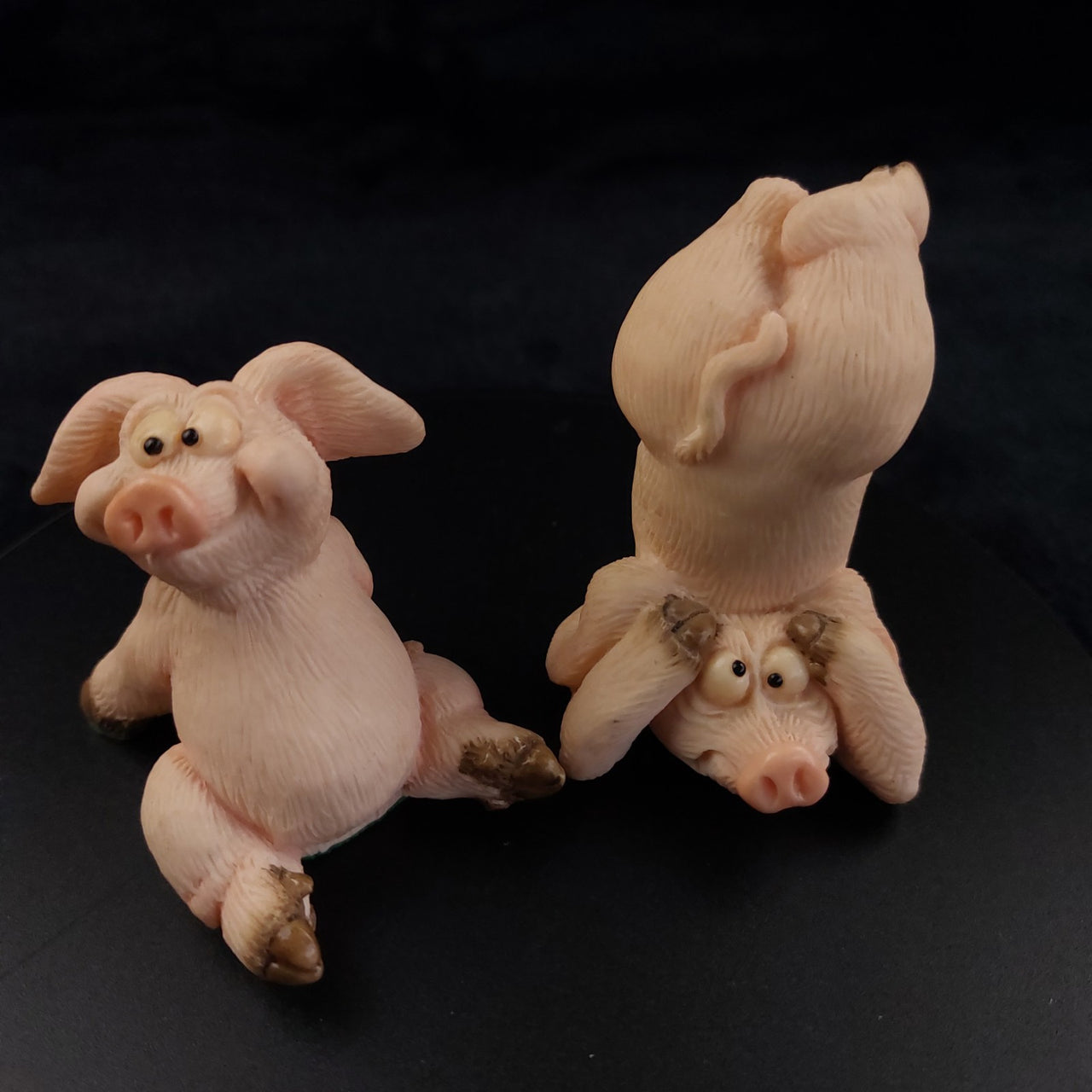 1997 Piggin’ Headaches Handmade Pig Figurines – Comical Set of 2,  Resin Pigs 3"11