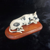 Thumbnail for RARE Vintage White & Black Ceramic Figurine Dog   Husky Shepherd on Wooden Base5