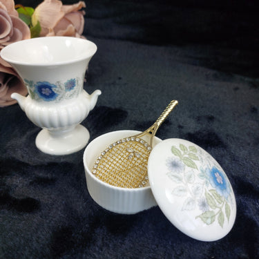Wedgwood Bone China Mini Vase & Trinket Box    Floral Blue England0
