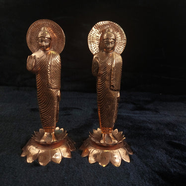 Very Rare Copper Buddha Statues Pair  , Possibly Antique, Good, 19cm, xmas gift1