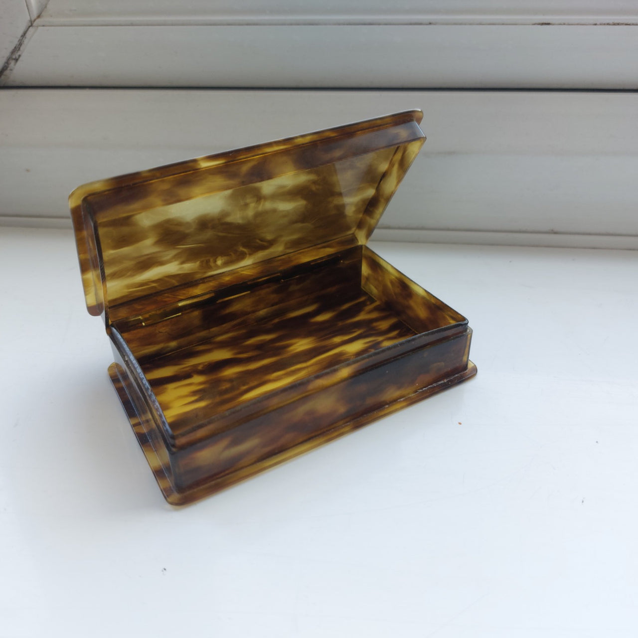 Antique Style Faux Tortoiseshell Trinket tobacco Snuff Box Rectangle Hinged3