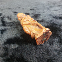 Thumbnail for Hand-Carved Teak Wood Asian Elder Figurine – Holding Staff & Fruit 3.75