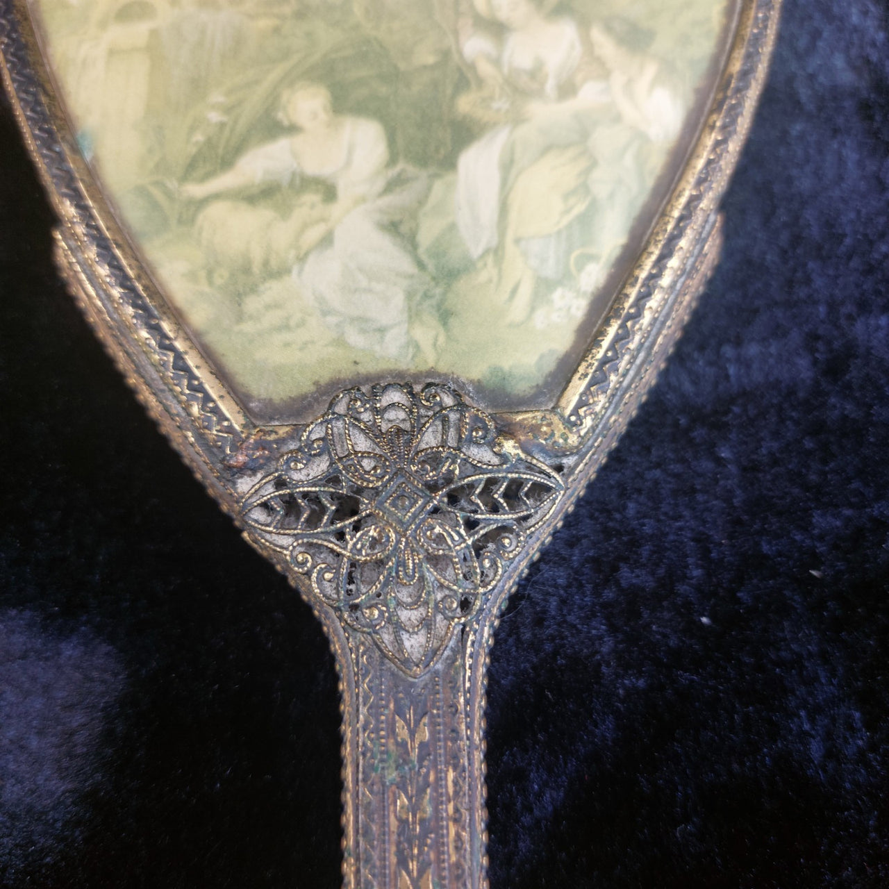 Vintage Ornate Hand Mirror & Hair Brush Set Filigree Metal Rococo Dressing Table5