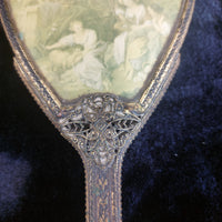 Thumbnail for Vintage Ornate Hand Mirror & Hair Brush Set Filigree Metal Rococo Dressing Table5